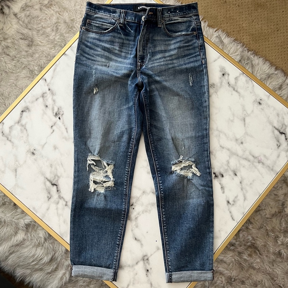 EXPRESS Girlfriend High Rise Stretch Ripped Jeans Size: 4 - Picture 2 of 13